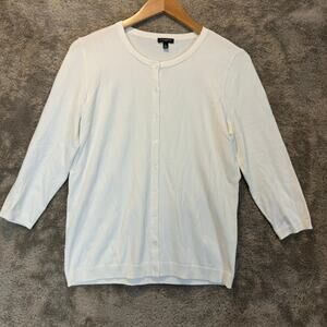 Talbots White Cardigan Sweater Button Down Cotton Blend M Petite MP PM